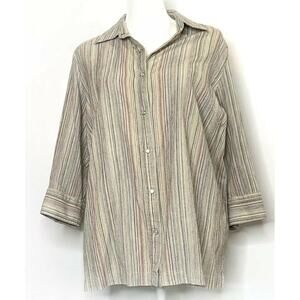 vintage valerie stevens Beige Thin Stripe Shirt Button Up Cotton Oversize sz 1x